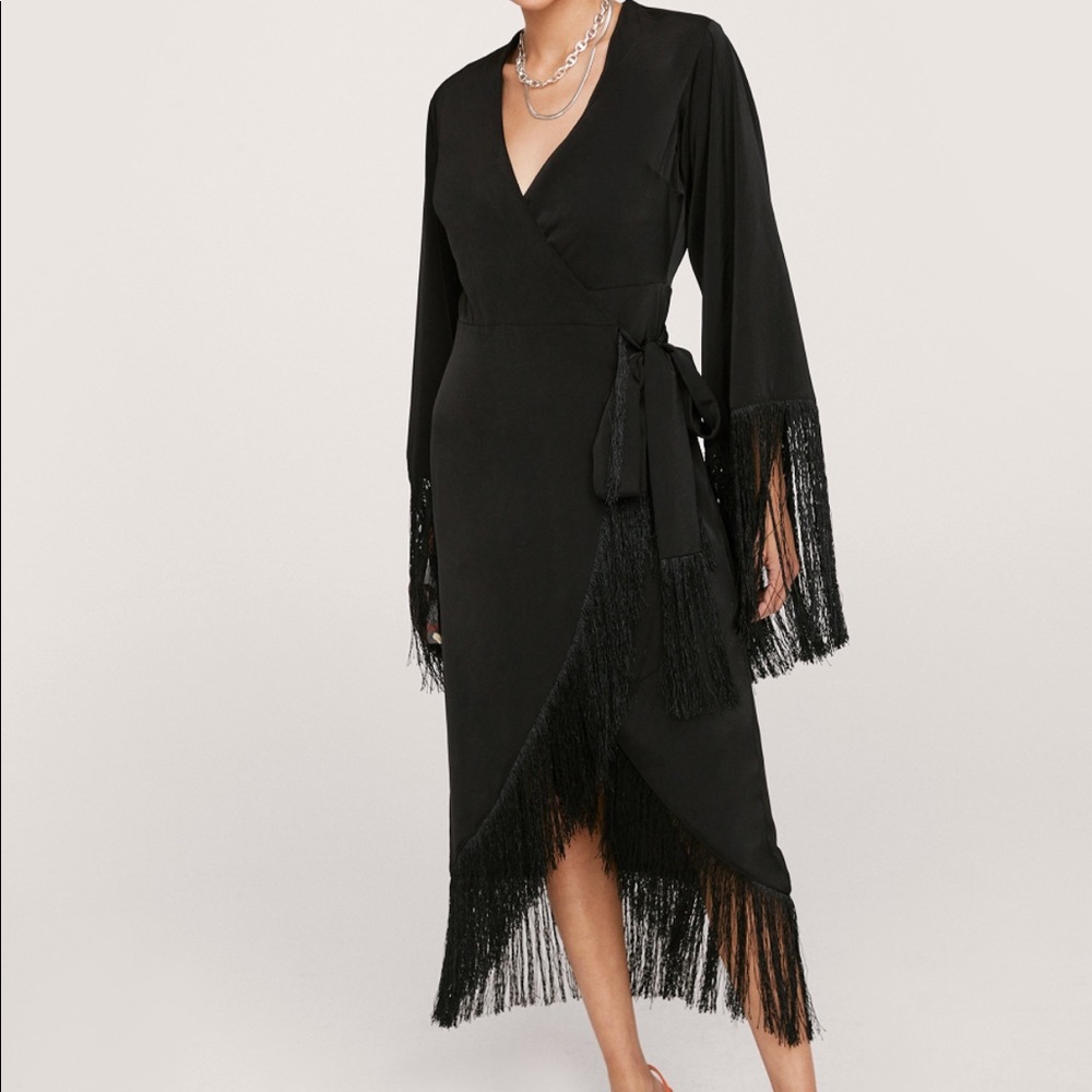 Nasty Gal black fringe wrap dress